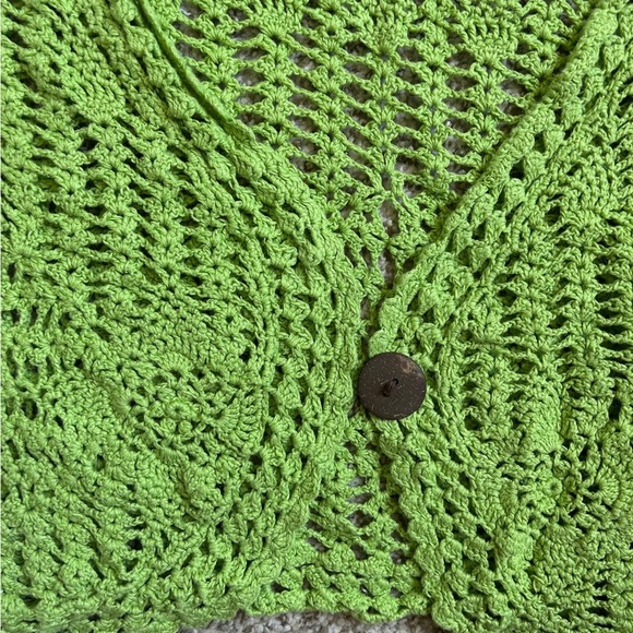 Isabella Rodriguez Lime Open-Knit Cardigan Y2K Neon Casual Crochet Large Vintage - Picture 5 of 7